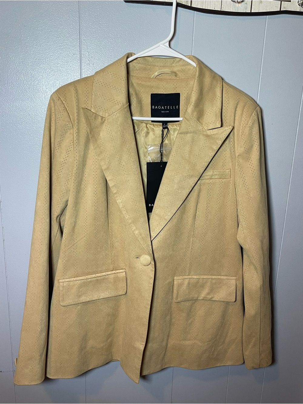 Bagatelle Tan Perforated Suede Blazer Jacket